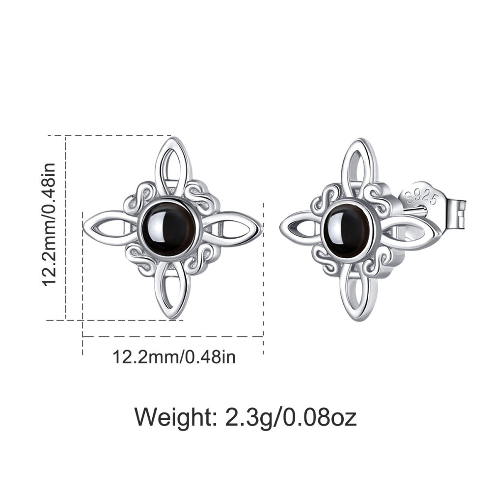 925 Sterling Silver Witches Knot Jewelry Set with Obsidian