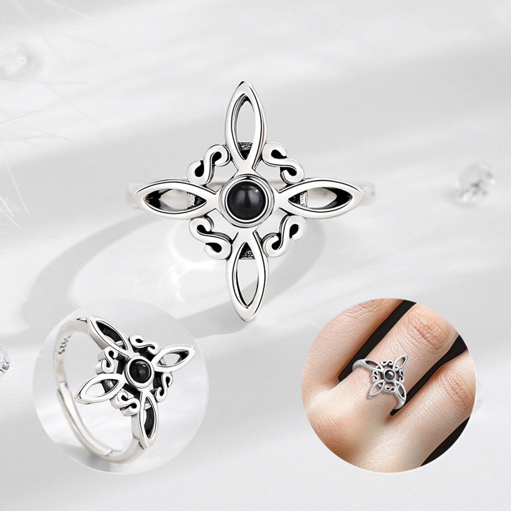 925 Sterling Silver Witches Knot Jewelry Set with Obsidian