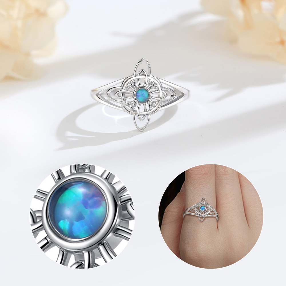 925 Sterling Silver Witches Knot Jewelry Set with Opal