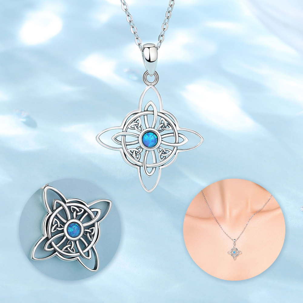 925 Sterling Silver Witches Knot Jewelry Set with Opal