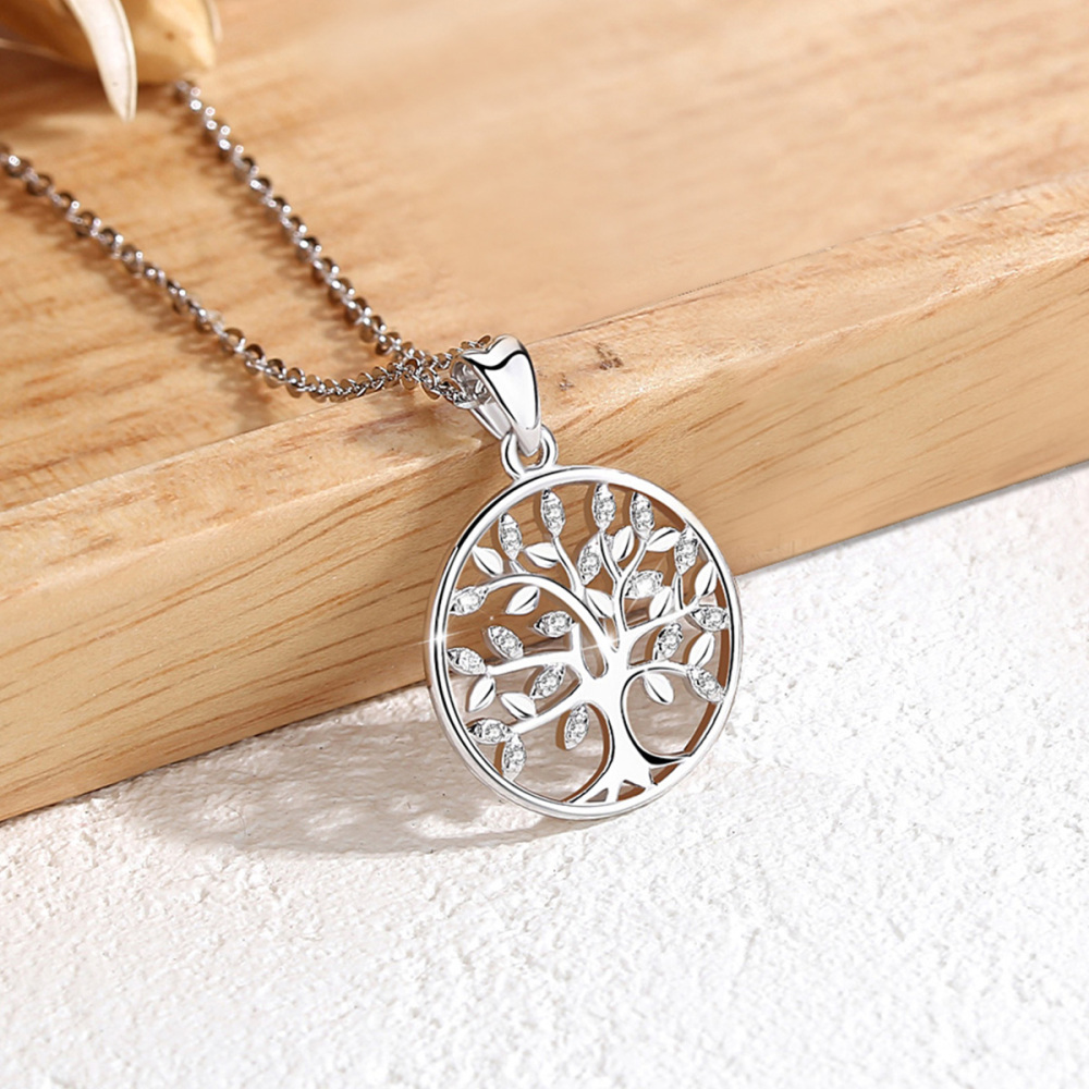 Rhodium-Plated 925 Sterling Silver Tree of Life Jewelry Set