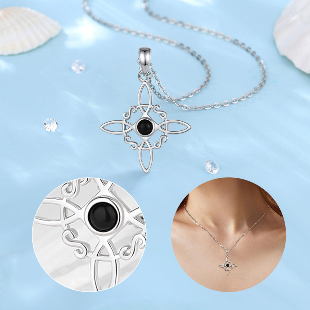 925 Sterling Silver Witches Knot Jewelry Set with Obsidian