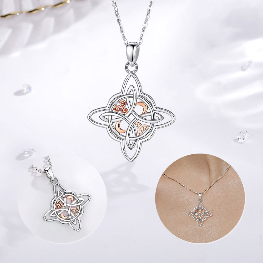 925 Sterling Silver Triple Moon Triskele Wicca Knot Jewelry Set