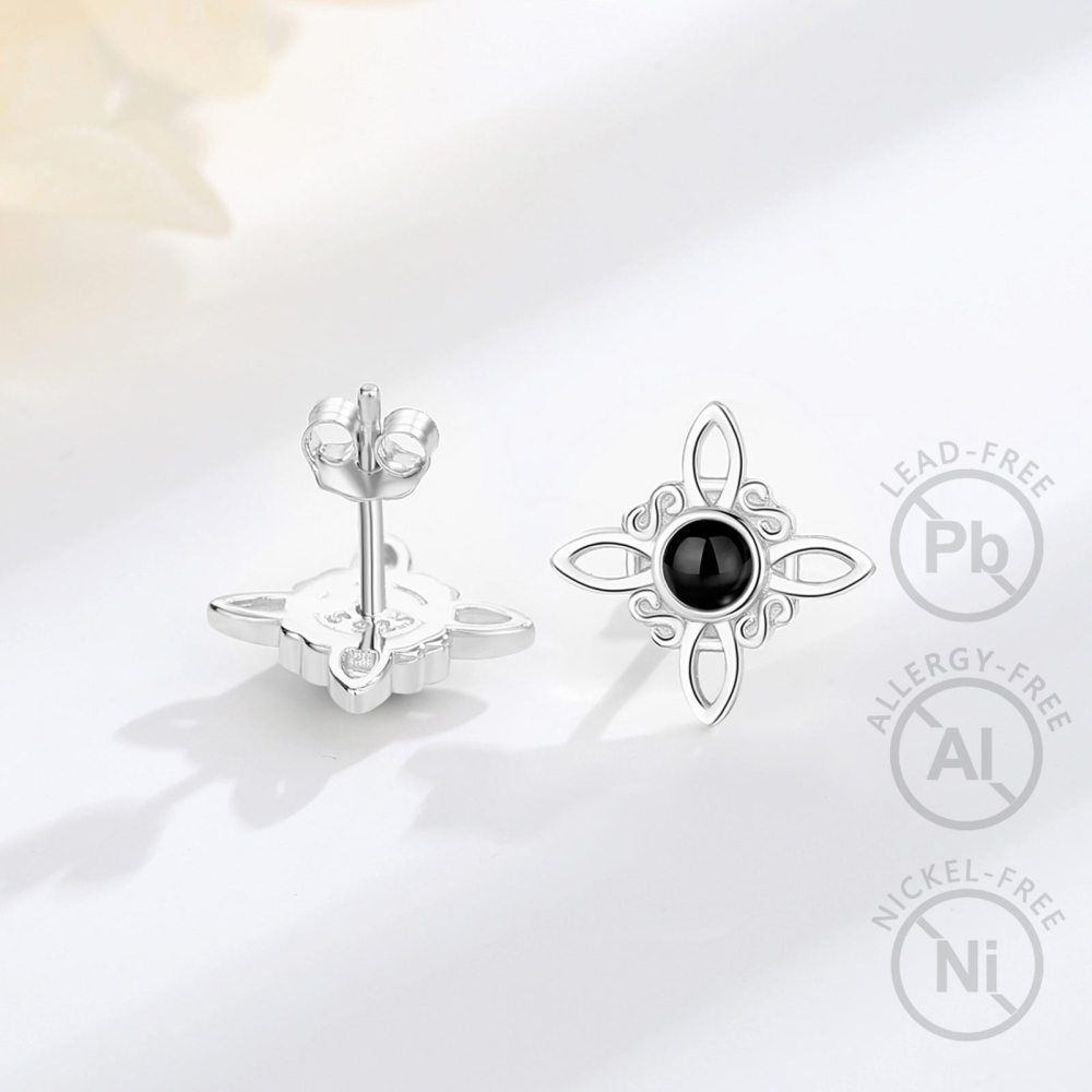 925 Sterling Silver Witches Knot Jewelry Set with Obsidian