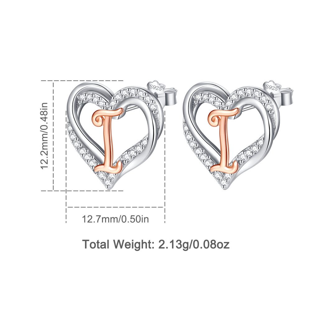 925 Sterling Silver Heart Initial I Stud Earrings