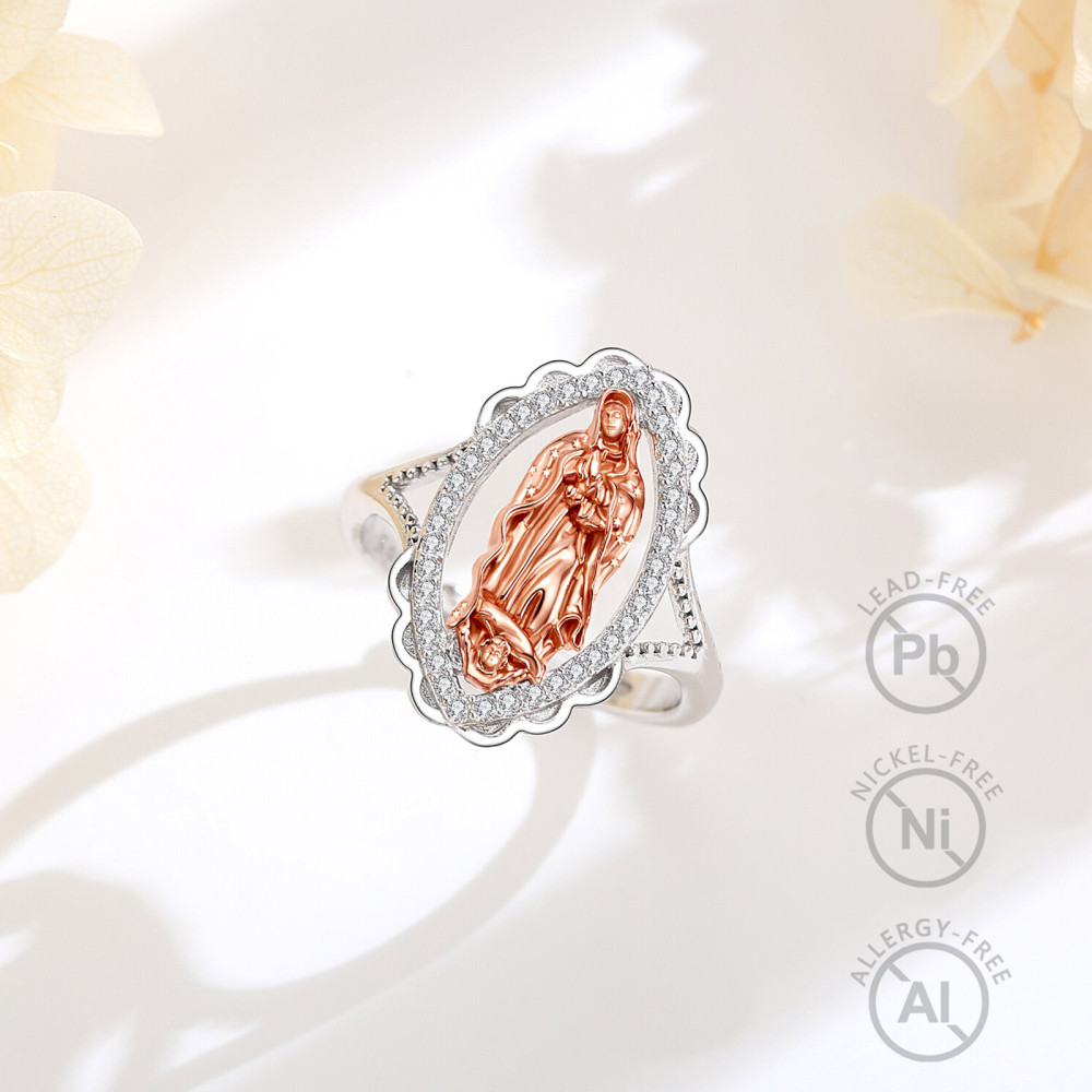 925 Sterling Silver Rose Gold Plated Our Lady of Grace Ring