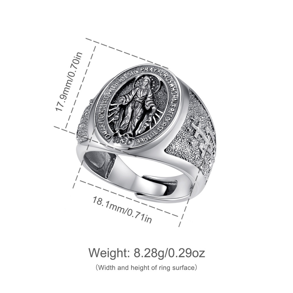 925 Sterling Silver Miraculous Medal Virgin Mary Ring