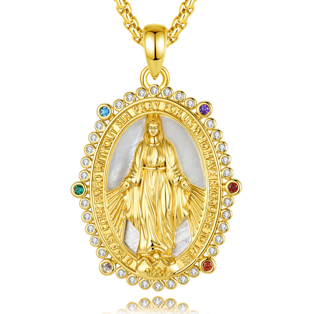 18K Gold-Plated Miraculous Medal Pendant with Mother of Pearl