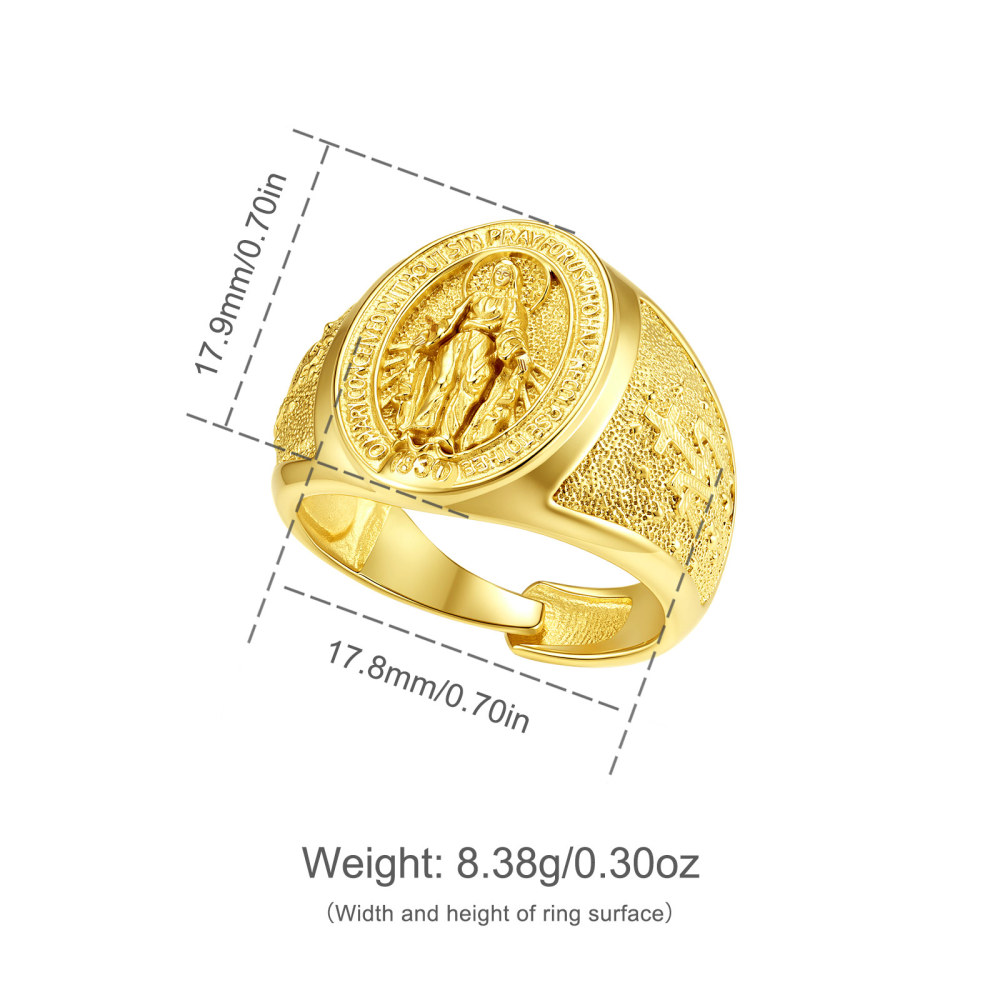 18K Gold-Plated 925 Sterling Silver Miraculous Medal Virgin Mary Ring