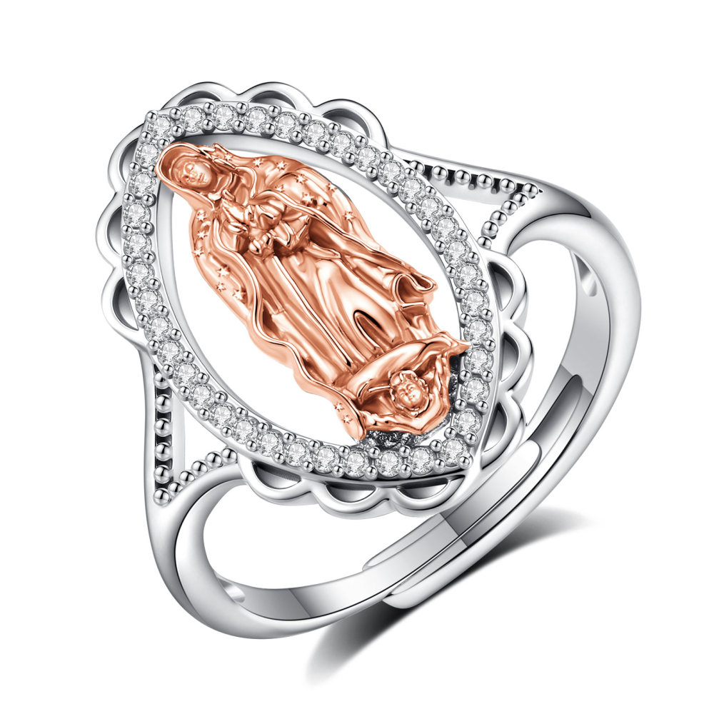 925 Sterling Silver Rose Gold Plated Our Lady of Grace Ring