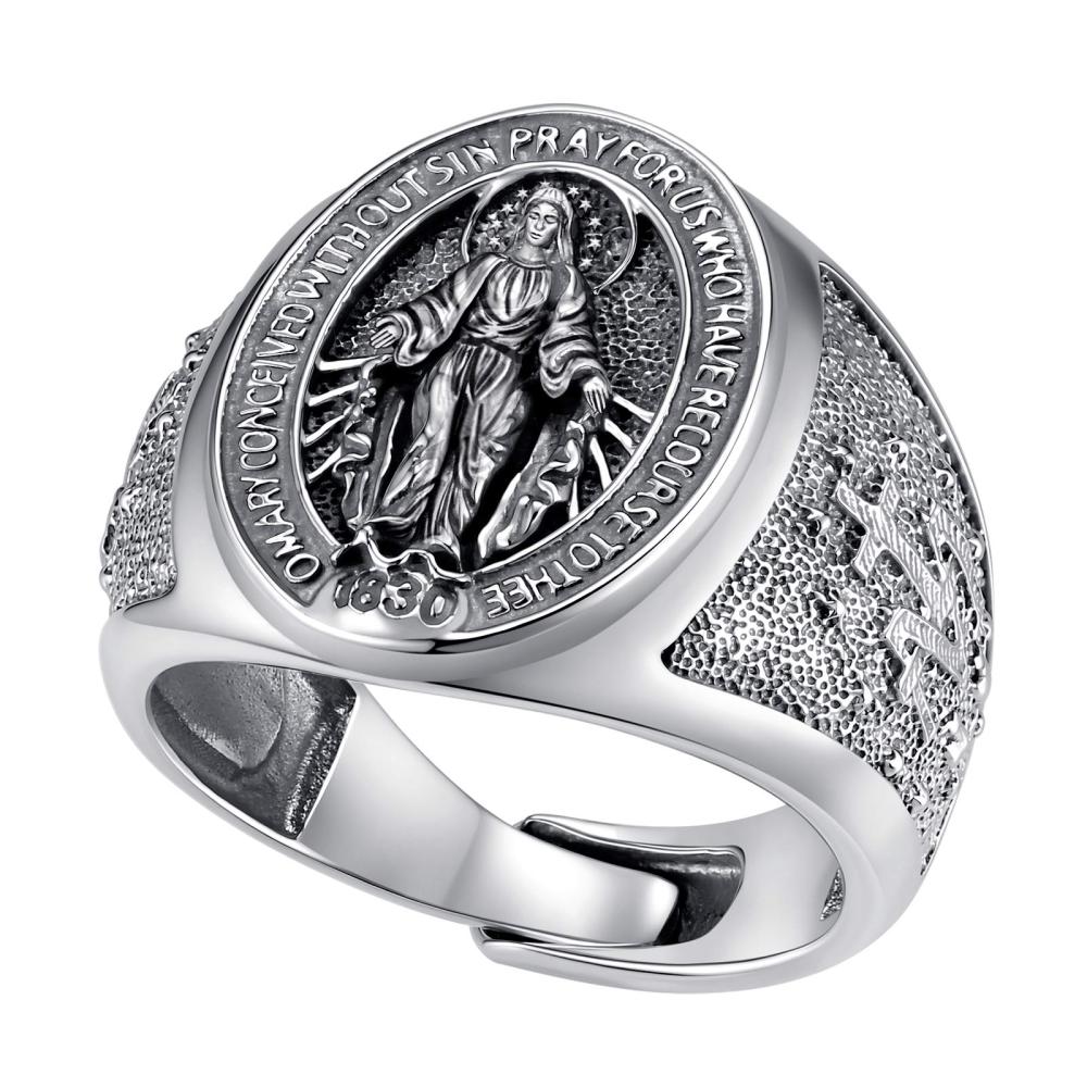 925 Sterling Silver Miraculous Medal Virgin Mary Ring