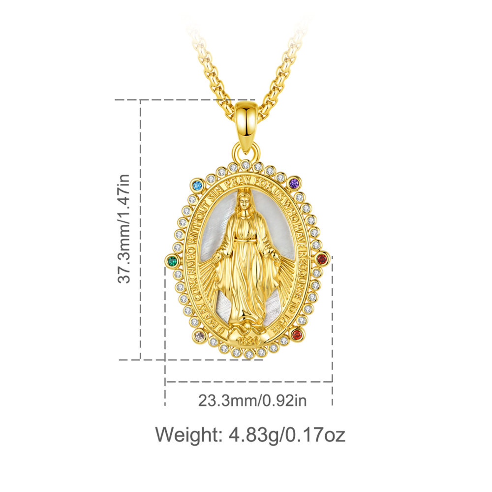 18K Gold-Plated Miraculous Medal Pendant with Mother of Pearl