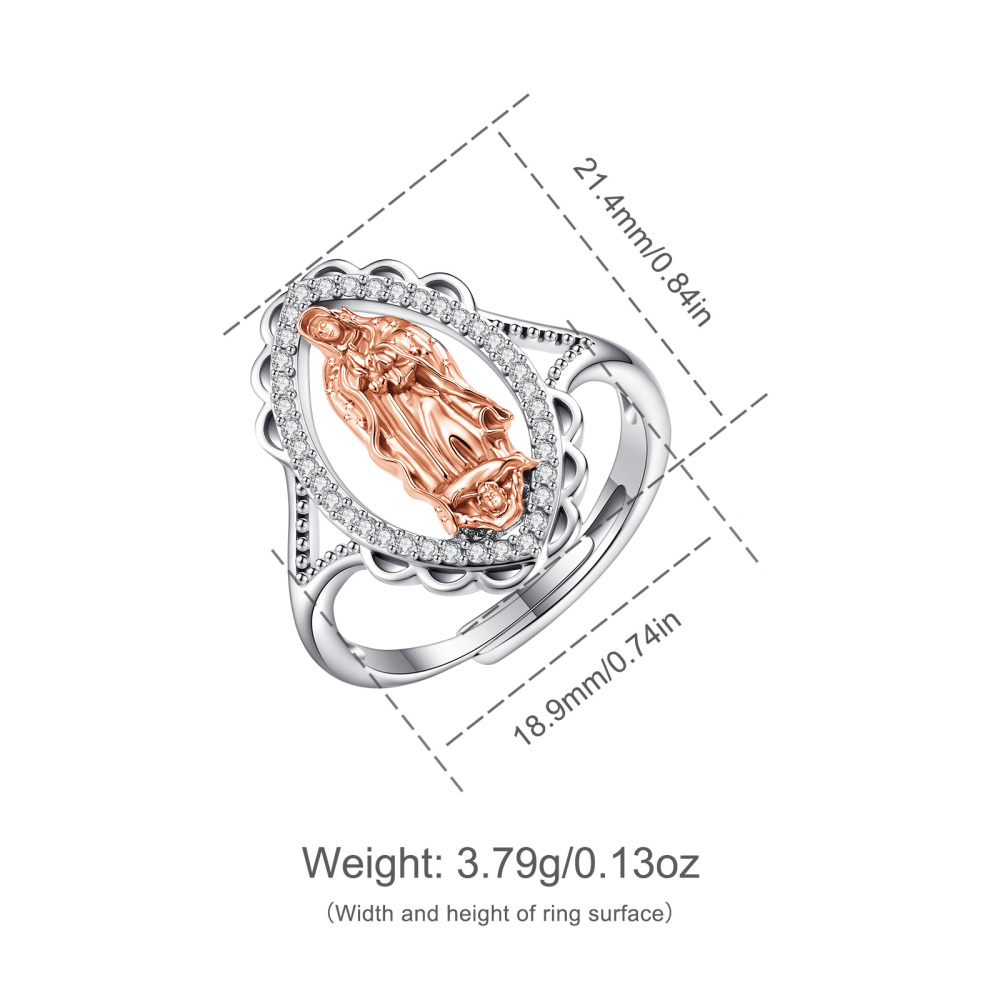 925 Sterling Silver Rose Gold Plated Our Lady of Grace Ring