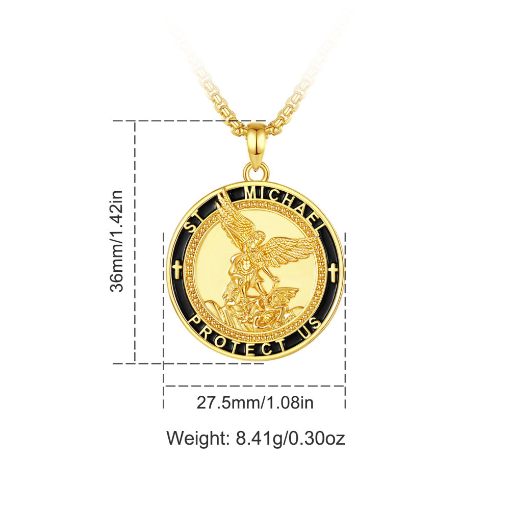 18K Gold-Plated St. Michael Pendant with Black Enamel