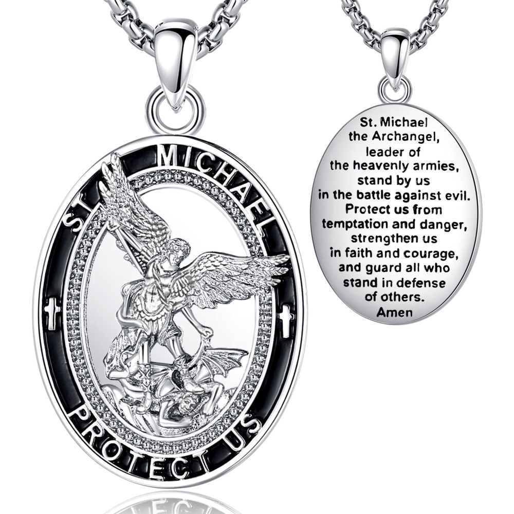 Rhodium-Plated Copper St. Michael the Archangel Pendant