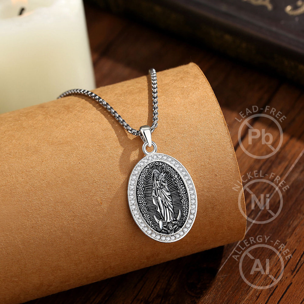 Oxidized Silver-Plated Copper Our Lady of Guadalupe Pendant