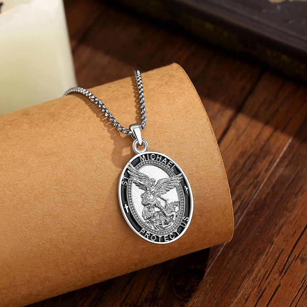 Rhodium-Plated Copper St. Michael the Archangel Pendant