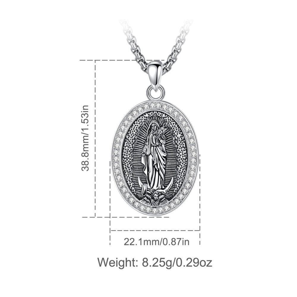 Oxidized Silver-Plated Copper Our Lady of Guadalupe Pendant