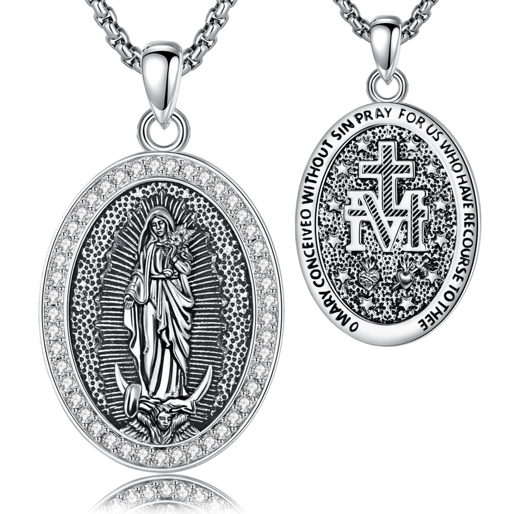 Oxidized Silver-Plated Copper Our Lady of Guadalupe Pendant
