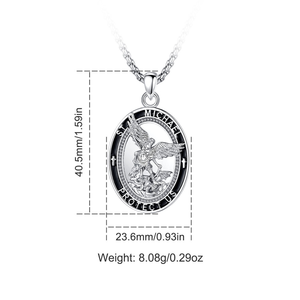 Rhodium-Plated Copper St. Michael the Archangel Pendant