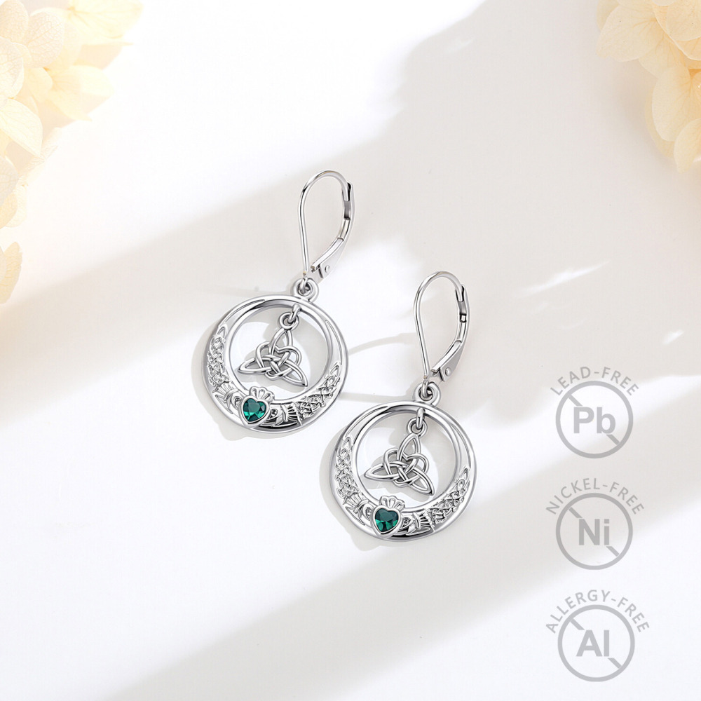 Rhodium-Plated Claddagh & Trinity Knot Drop Earrings