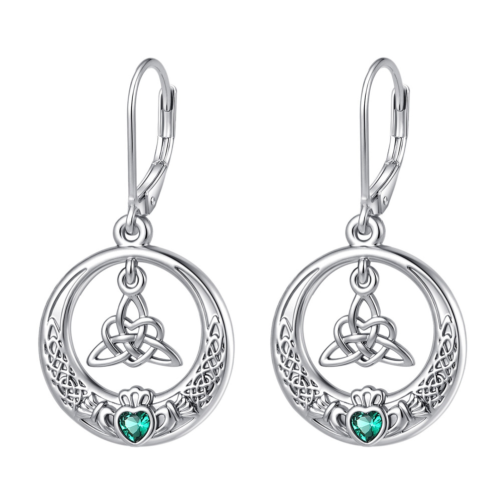 Rhodium-Plated Claddagh & Trinity Knot Drop Earrings