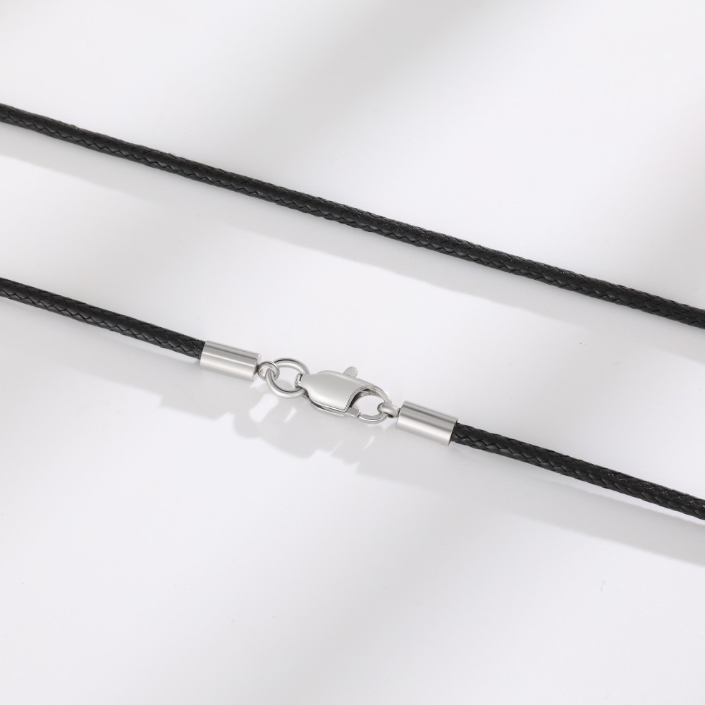 Black Braided Waxed Leather Cord Chain with Silver Clasp