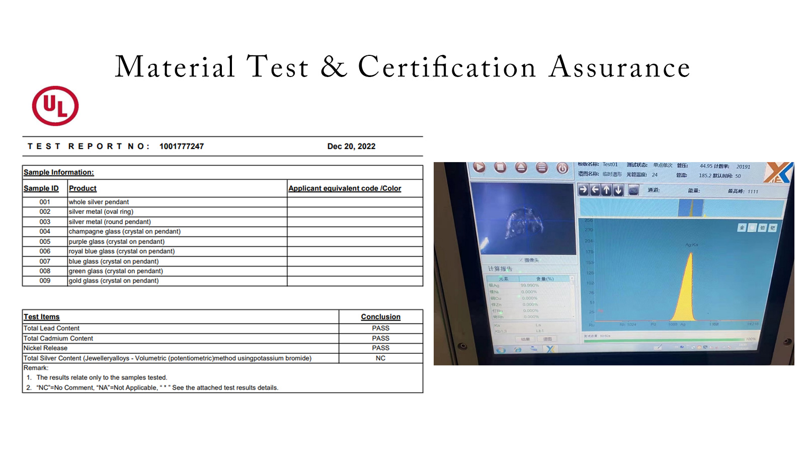 925 silver jewelry UL SGS REACH certification document