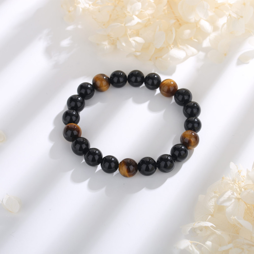 10mm Black Onyx & Tiger's Eye Stretch Bracelet