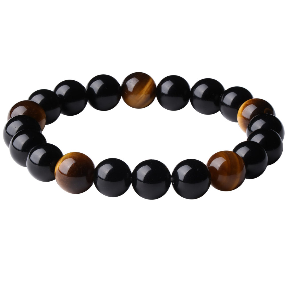 10mm Black Onyx & Tiger's Eye Stretch Bracelet
