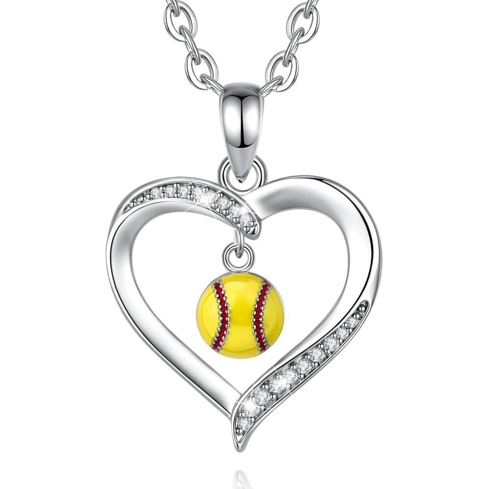 Merryshine Jewelry Softball Heart Shaped Frame Pendant