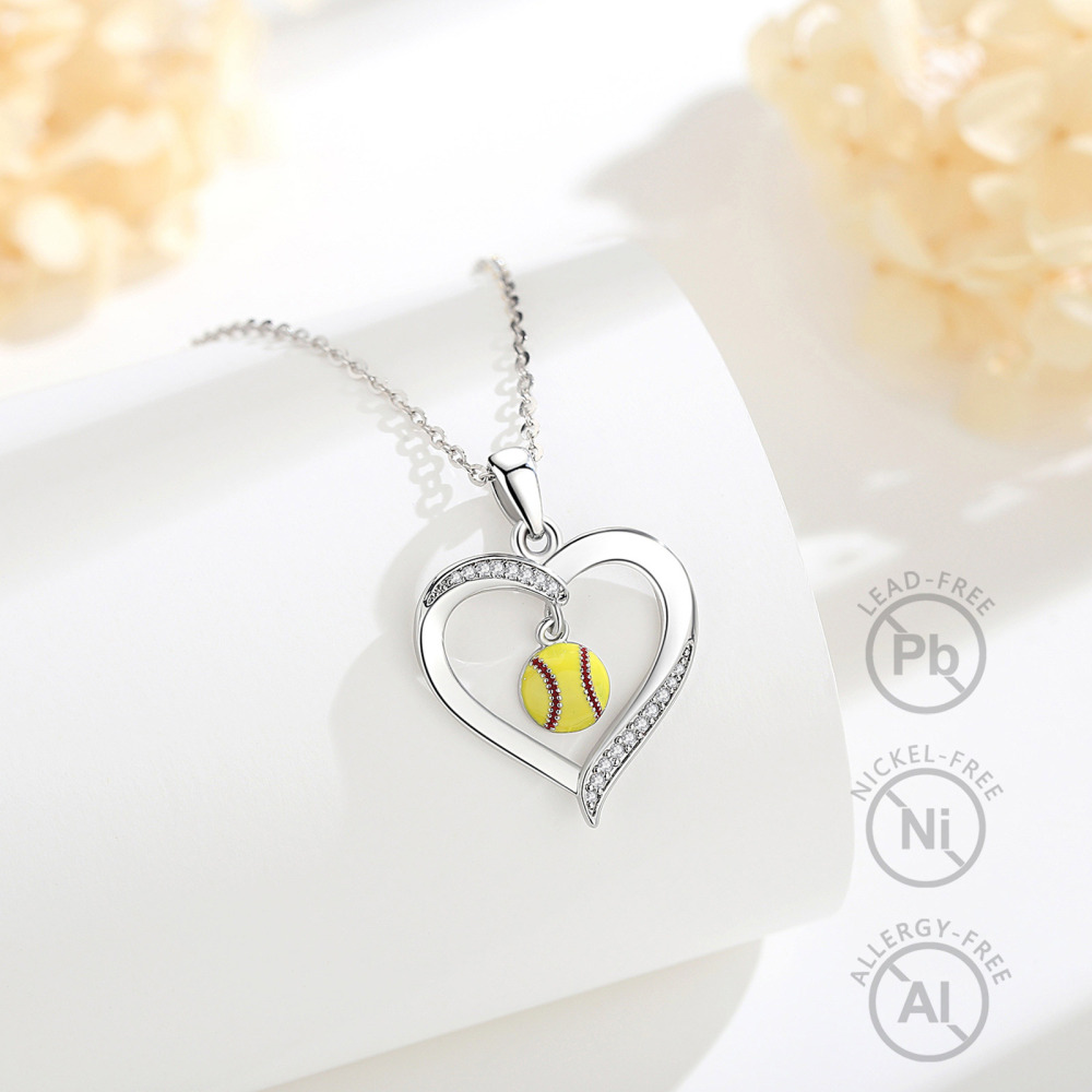 Merryshine Jewelry Softball Heart Shaped Frame Pendant