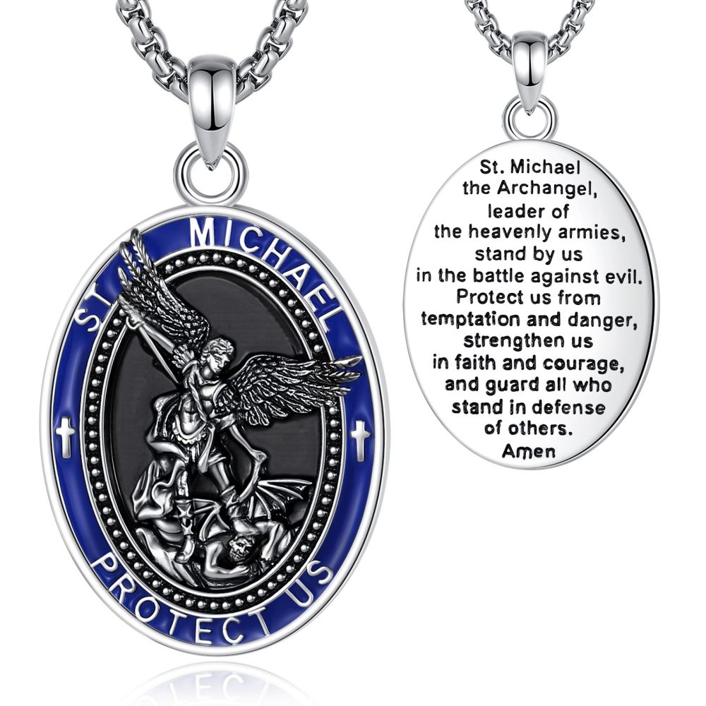 Merryshine Jewelry St.Michael Archangel Oval Medal Pendant