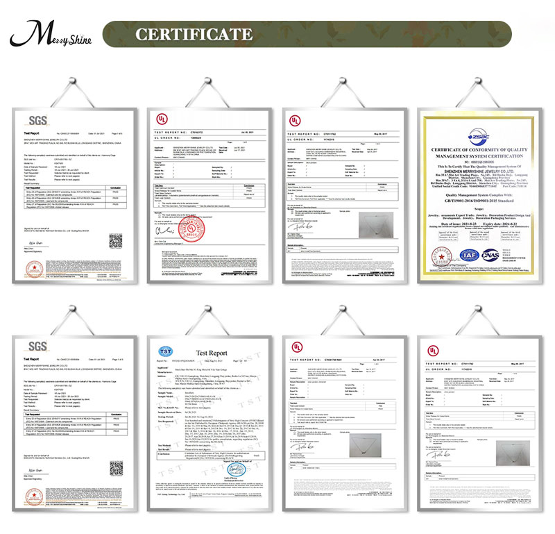 Merryshine jewelry certificate information - 925 sterling silver, product testing, REACH, SGS reports available for inquiry