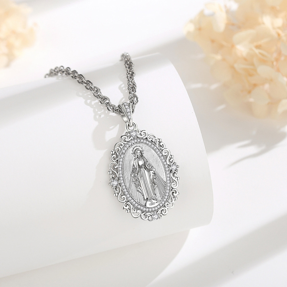 Merryshine Jewelry Ornate Filigree Miraculous Medal Pendant