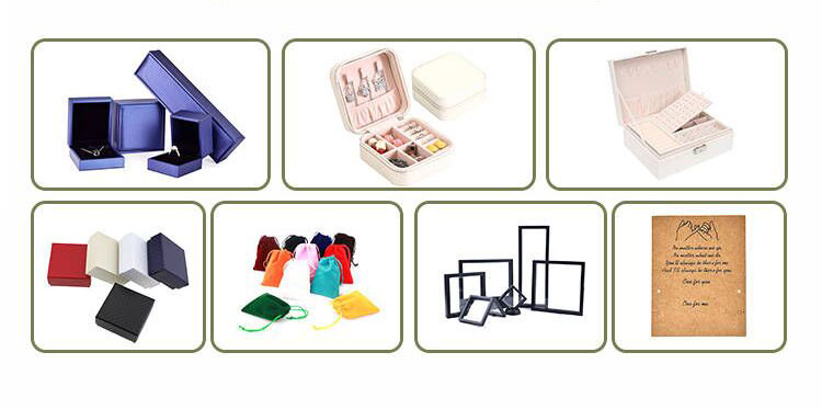 6 types of jewelry packaging - pouches, boxes, cards, care cards, thank you cards, labels infographic
