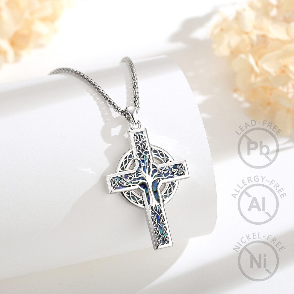 Merryshine Jewelry Hollow Tree of Life Celtic Circle Cross Pendant