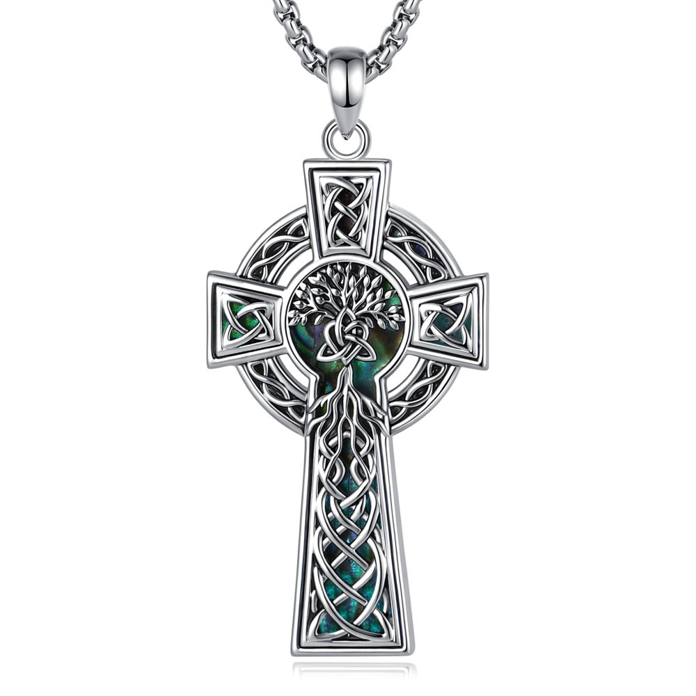 Merryshine Jewelry Tree of Life Celtic Knot Cross Pendant with Abalone Shell