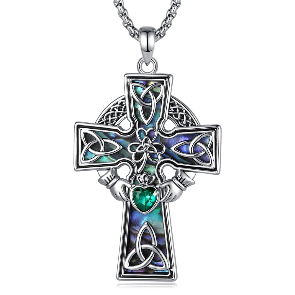 Merryshine Jewelry Claddagh Celtic Cross Pendant with Abalone Shell