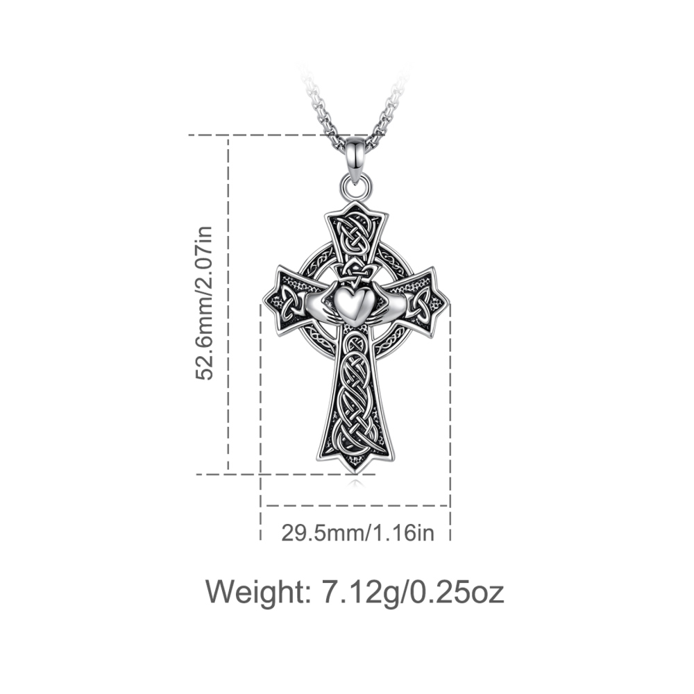 Merryshine Jewelry Oxidized Silver Claddagh Celtic Cross Pendant