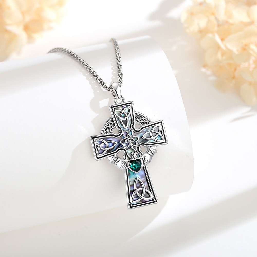 Merryshine Jewelry Claddagh Celtic Cross Pendant with Abalone Shell