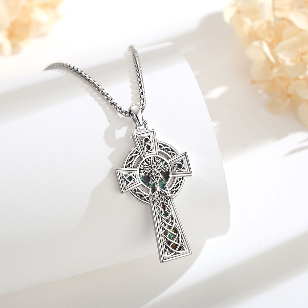 Merryshine Jewelry Tree of Life Celtic Knot Cross Pendant with Abalone Shell