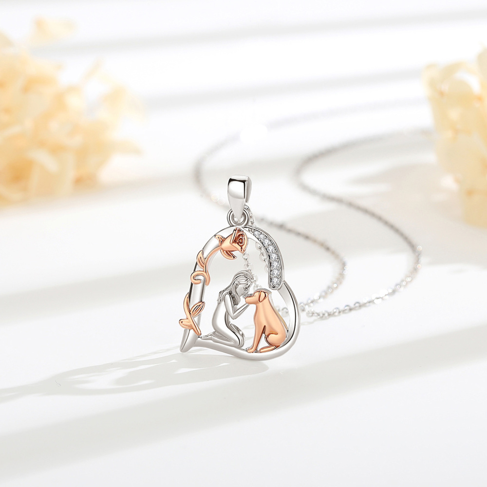 Merryshine Jewelry Rose Gold Plated Heart Girl & Dog Pendant