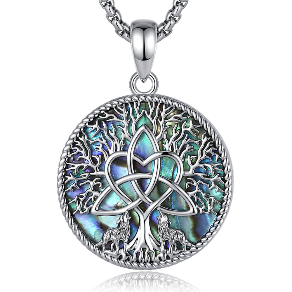 Merryshine Jewelry Round Tree of Life Wolf Pendant