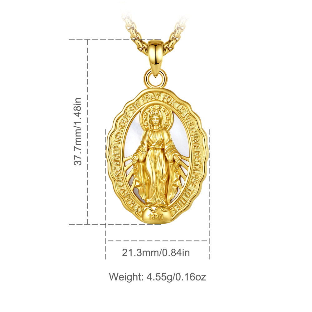 Merryshine Jewelry 18K Gold Plated Mother of Pearl Catholic Virgin Mary Pendant