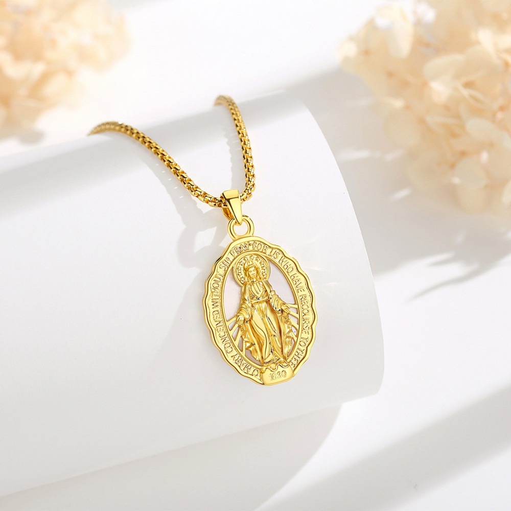 Merryshine Jewelry 18K Gold Plated Mother of Pearl Catholic Virgin Mary Pendant