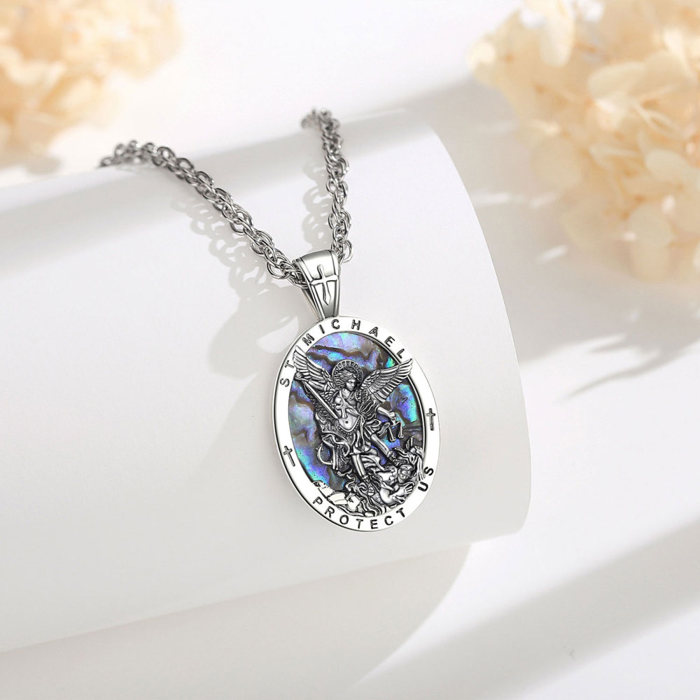Merryshine Jewelry Oval St. Michael Archangel Abalone Shell Pendant
