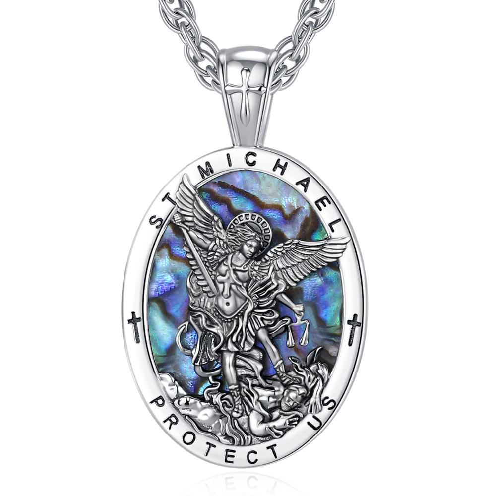Merryshine Jewelry Oval St. Michael Archangel Abalone Shell Pendant