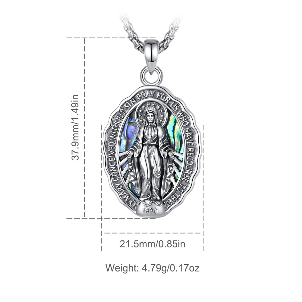 Merryshine Jewelry Virgin Mary Miraculous Medal Pendant with Abalone Shell