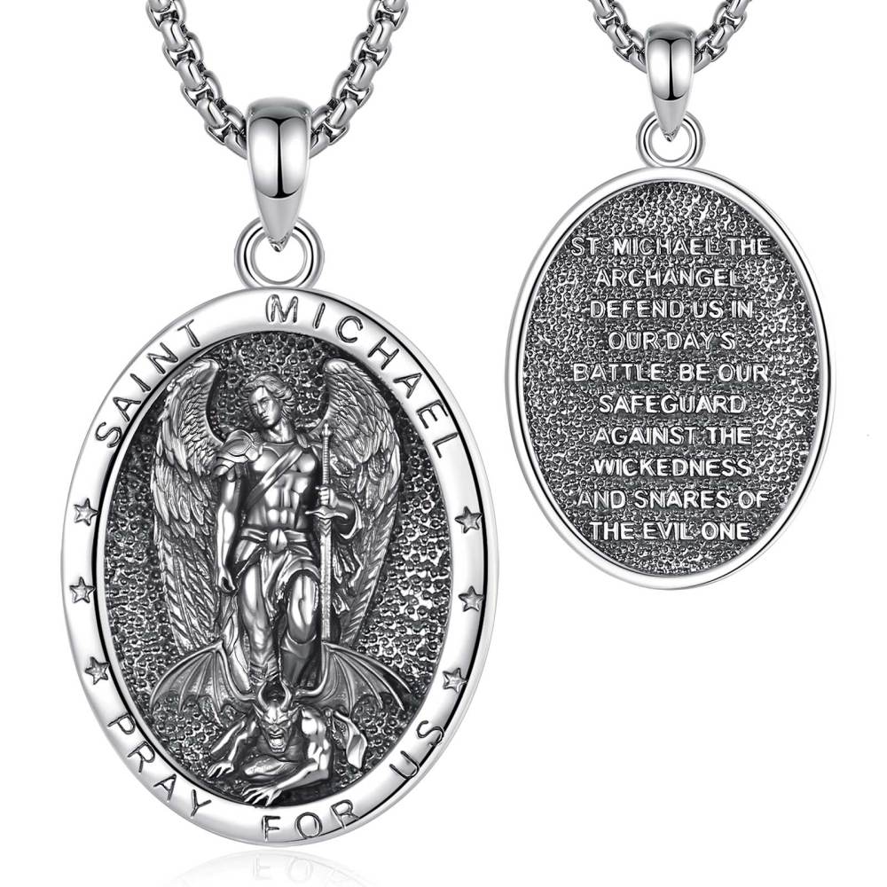 Merryshine Jewelry Thick Silver Plated St. Michael Archangel Oval Medal